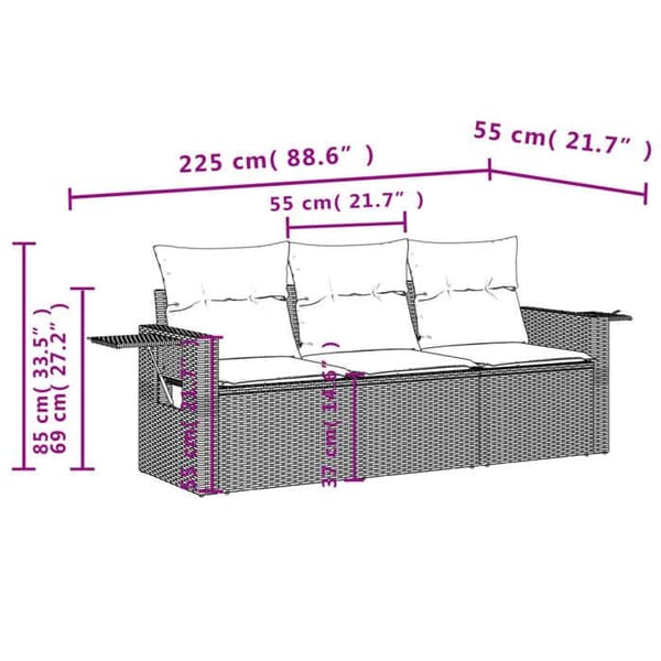 Maison Exclusive - Trädgårdsmöbler med kuddar 3 delar grå flätad resin