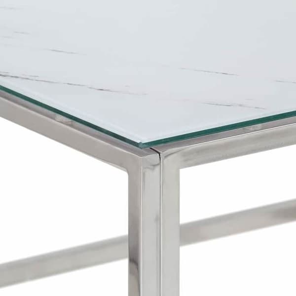 Bord - EKSKLUSIV HUS - 80 cm - Rustfrit stål - Hærdet glas marmor hvid - Sølv Silver