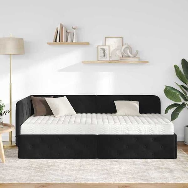 Maison Exclusive - Svart hörnsängram 90 x 190 cm Sammet