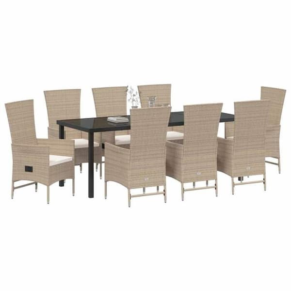 Maison Exclusive - 9 pc spisestue sæt til haven i beige polyrotin beige