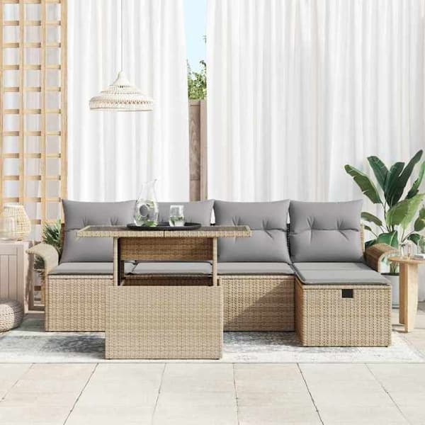 Maison Exclusive - 6 osan beige polyrottinkinen puutarhakalustesetti