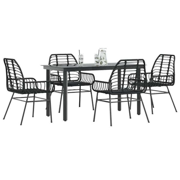 Maison Exclusive - Trädgårdsset 5 delar svart flätad resin glas