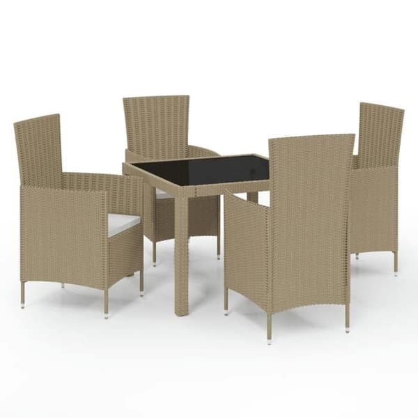 Maison Exclusive - Utomhusmatgrupp 5 delar med kuddar i flätad resin