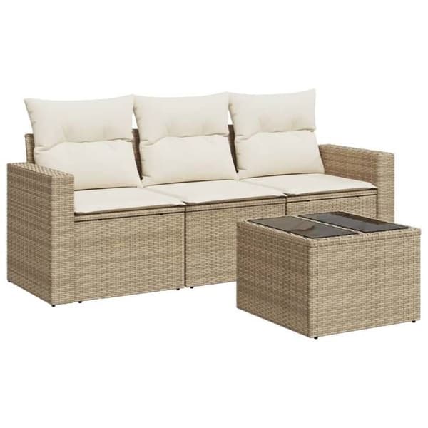 Maison Exclusive - Trädgårdsmöbler med kuddar 4 delar beige flätad resin