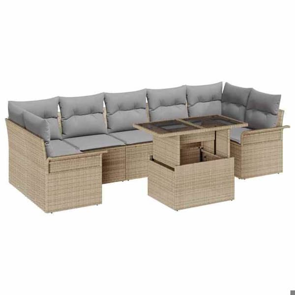 Maison Exclusive - 8 osan beige polyrottinkinen puutarhakalustesetti beige