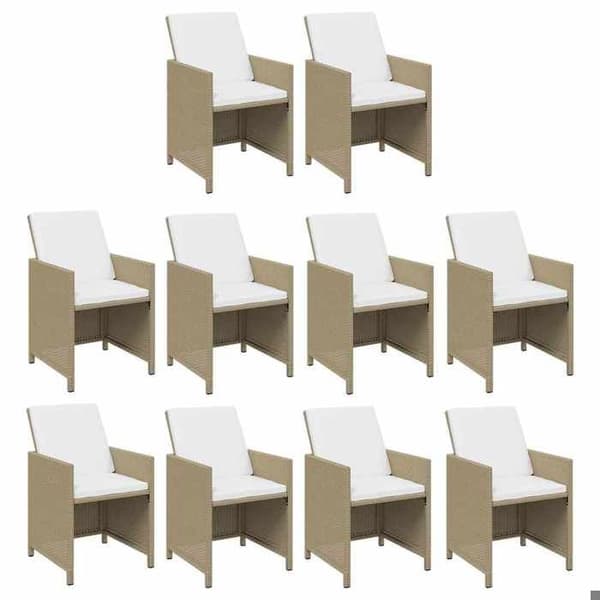 Maison Exclusive - Trädgårds matsalsset med kuddar 11 delar Flätad resin Beige