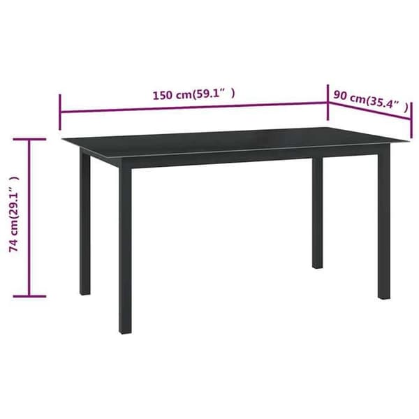 Havemøbel - EKSKLUSIV HUS - 150x90x74 cm - Aluminium - Glasplade - Rektangulær Svart