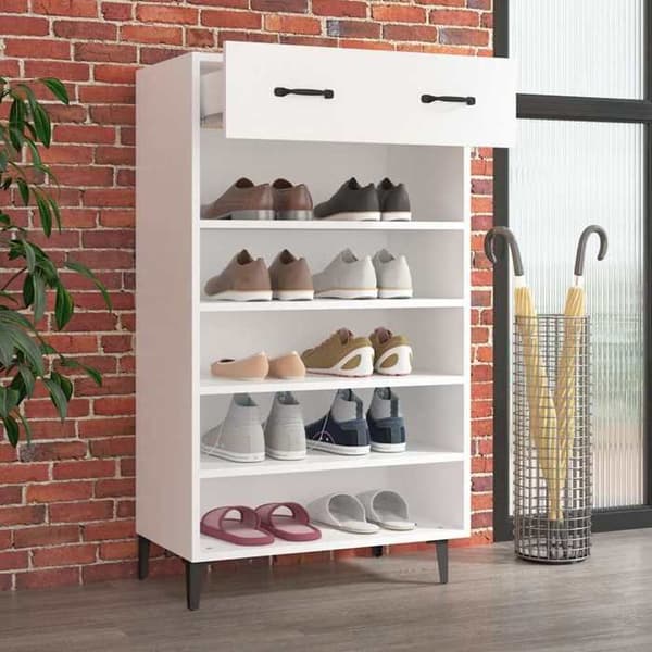 Skoark - EKSKLUSIV HUS - 60 x 35 x 105 cm - Ingeniørtræ - Hvid - 1 skuffe, vægmontering Vit