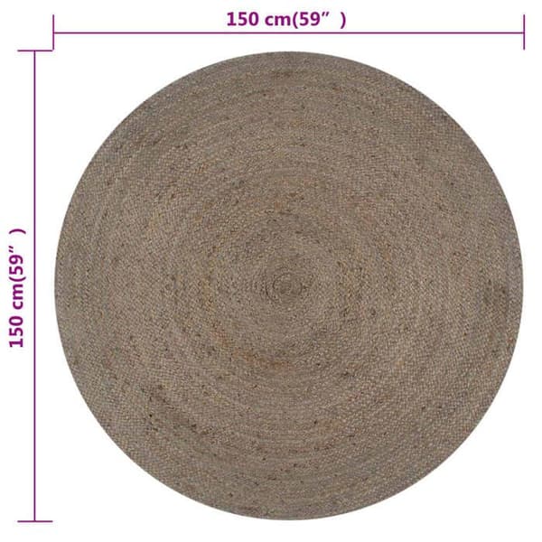 Matta - Flätad jute - Rund 150 cm - Grå - Handgjord grå