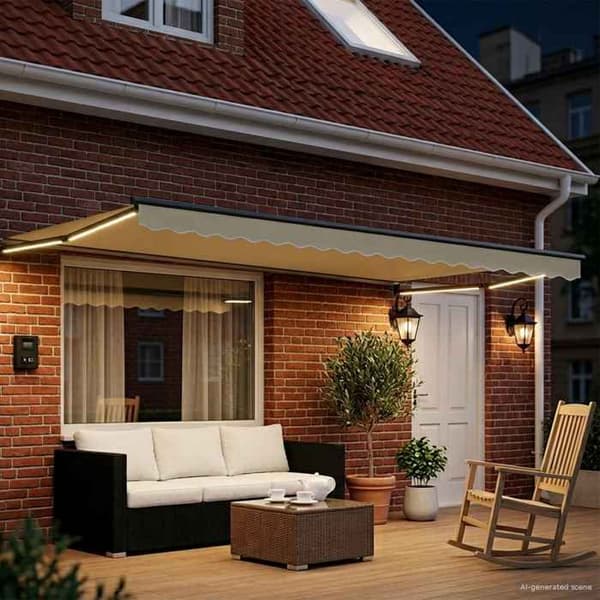 Fällbart markis - EXKLUSIV HEM - Elektrisk - 4,5×3 m - LED - Väder sensor Grädde