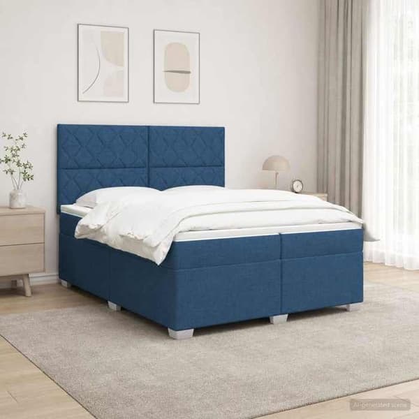 Maison Exclusive - Boxspring säng med madrass Blå 200 x 200 cm Tyg Blå