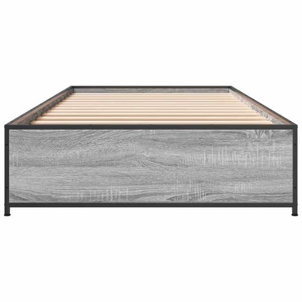 Sengestel - EKSKLUSIV HUS - Sonoma grå - Ingeniørtræ - Sorte stålben - Stive lameller 80 x 200 cm Sonoma grå