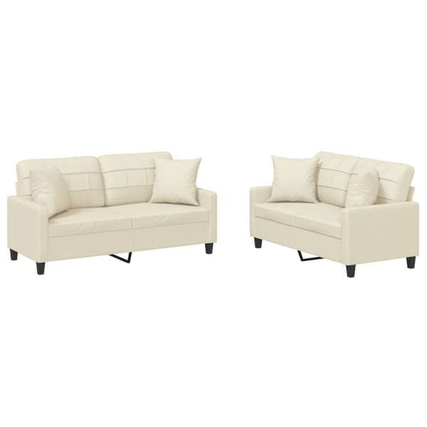 Maison Exclusive - Set med 2 soffor med kuddar i krämfärgad konstläder