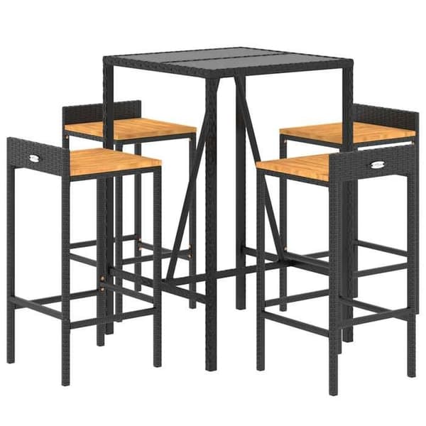 Maison Exclusive - 5-osainen musta polyrottinki/tiikkipuu puutarhabaari