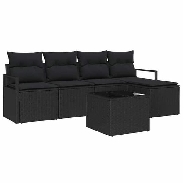 Loungebænke - MAISON EXCLUSIVE - Sæt 6 pc - Sort - Poly rattan & stål - Modulerbar med opbevaring Svart