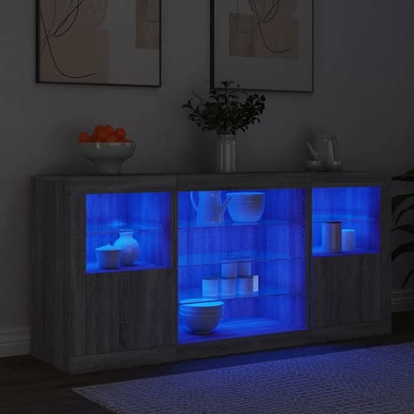 Maison Exclusive - Buffet LED-valoilla sonoma-harmaa 142,5x37x67 cm