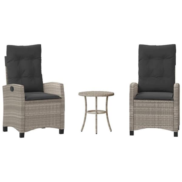 Maison Exclusive - Bistro-set 3 delar med ljusgrå kuddar i flätad resin