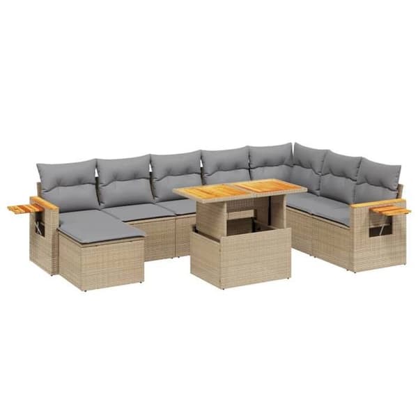 Maison Exclusive - Trädgårdsmöbler med kuddar 9 delar beige flätad resin beige
