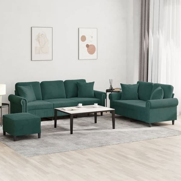 Maison Exclusive - Sæt af 3 sofaer med mørkegrønne velourpuder