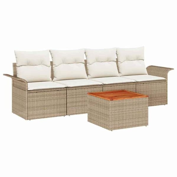 Maison Exclusive - 5 osan beige polyrottinkinen puutarhakalustesetti