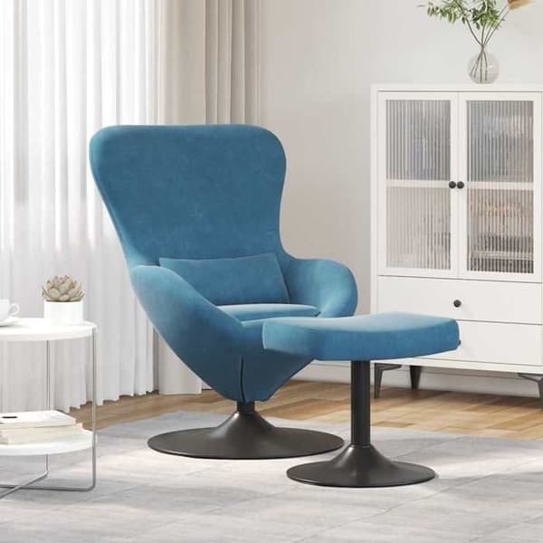 Fåtöljer & Relaxfåtöljer - MAISON EXCLUSIVE - Äggstol - Blå sammet - 360° svängbar bas - Med puff Blå