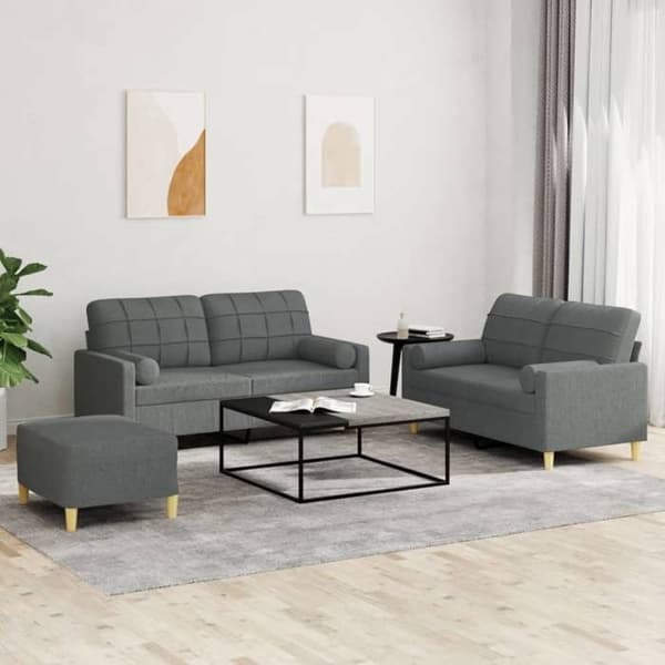 Sohvaryhmä - MAISON EXCLUSIVE - 3 osaa - Tummanharmaa - Kestävä kangas - Pouf mukana Mörkgrå