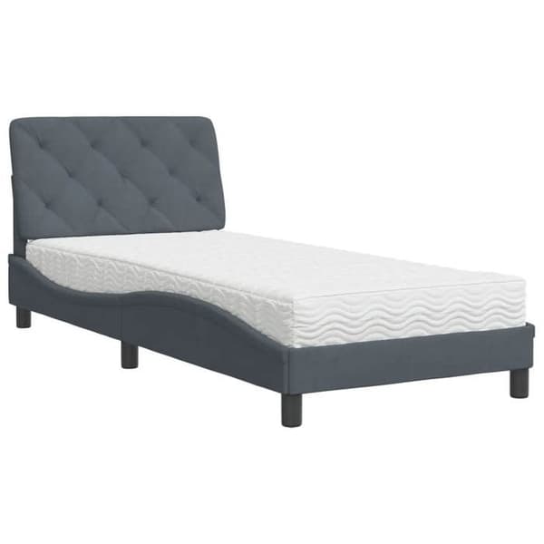 Maison Exclusive - Tummanharmaa 90x200 cm samettisänky patjalla