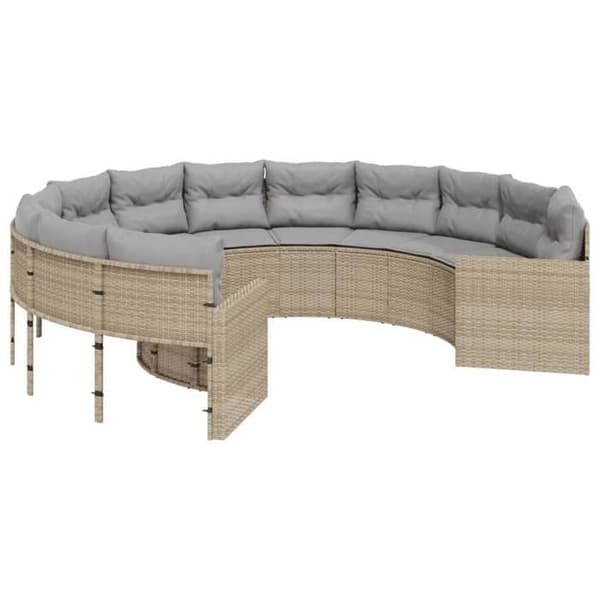 Trädgårdsoffa - EXKLUSIVT HUS - Rund soffa - Beige flätad resin - Avtagbara kuddar - Stålram beige