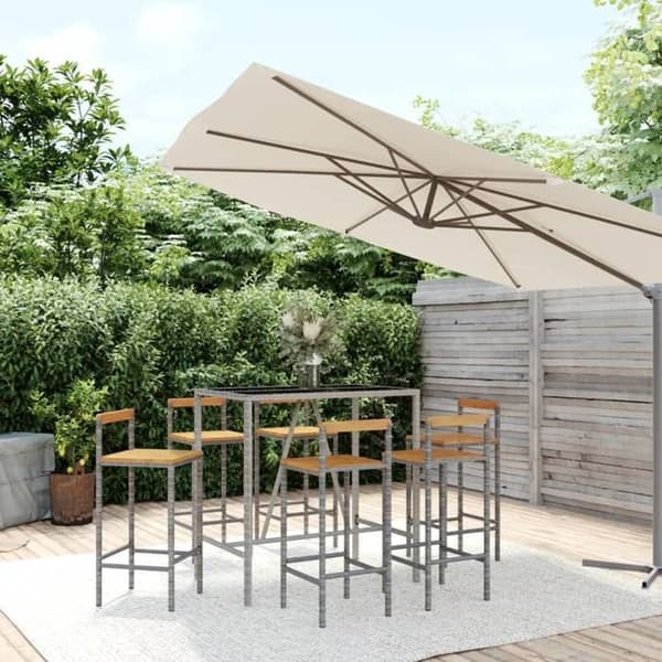 Maison Exclusive - Havebar sæt 7 dele grå poly rattan/massiv akacietræ