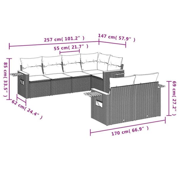 Maison Exclusive - Trädgårdsmöbler med kuddar 7 delar grå flätad resin