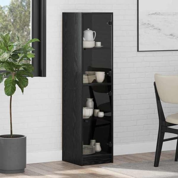 Vitrine - EKSKLUSIVT HUS - Rektangulær - Ingeniørtræ - Glasdøre - Sort