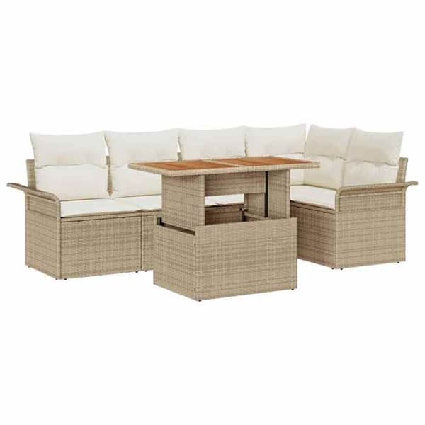 Maison Exclusive - 6 osan beige polyrottinkinen puutarhakalustesetti