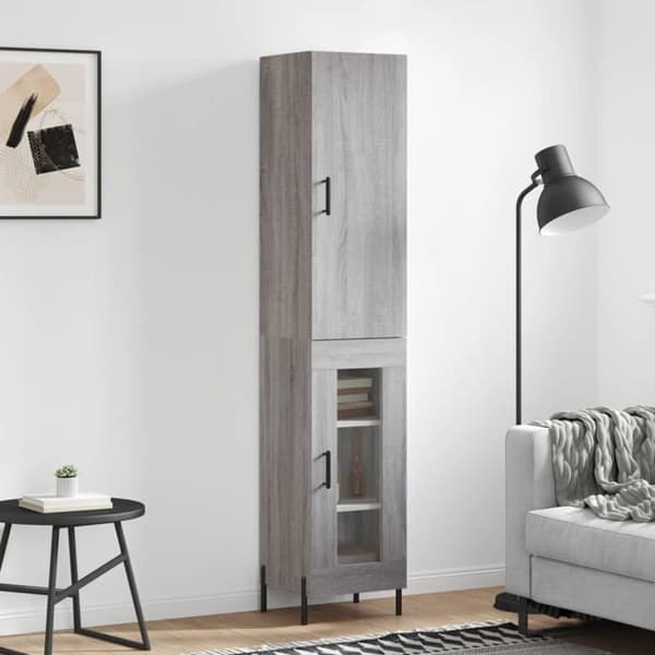 Maison Exclusive - Buffé hög Sonoma grå 34,5x34x180 cm Ingenjörsträ