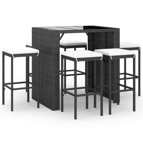 Maison Exclusive - Havebar sæt 7 dele med sorte polyrattan puder