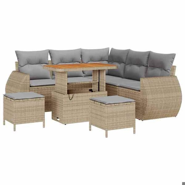 Maison Exclusive - 8 osan beige polyrottinkinen puutarhakalustesetti