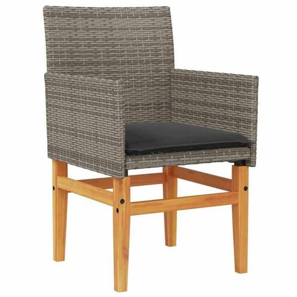 Maison Exclusive - Trädgårdsstolar med kuddar, set om 2, grå vävd resin och trä