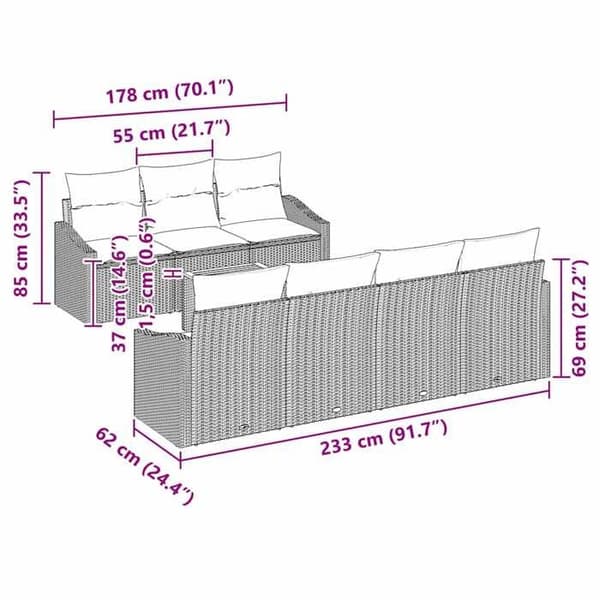 Maison Exclusive - 8 osan puutarhakalustesetti, harmaa polyrottinki