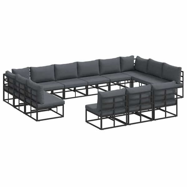 Maison Exclusive - 13-delars trädgårdsoff-set i svart aluminium