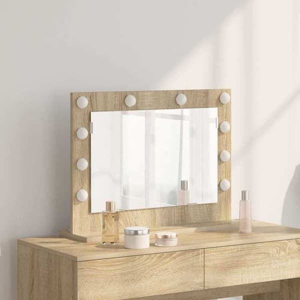 "Vanity Spejl - EKSKLUSIV HUS - Rektangulær - Sonoma Eg - Indbygget LED - USB 5V Strøm" Sonoma ek