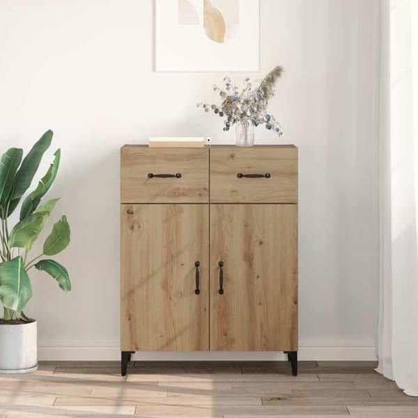 Buffet - EKSKLUSIVT HUS - 69,5 x 34 x 90 cm - Ingeniørtræ - Sorte ben - Flush døre Ek (möbel) och svarta ben