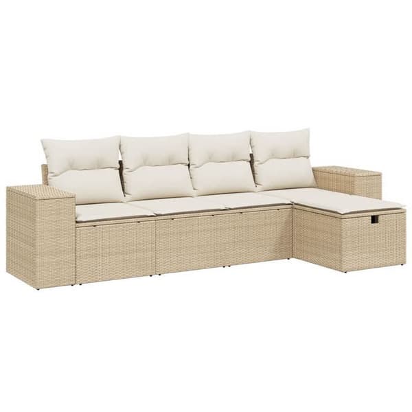 Maison Exclusive - Trädgårdsmöbler med kuddar 5 delar beige flätad resin