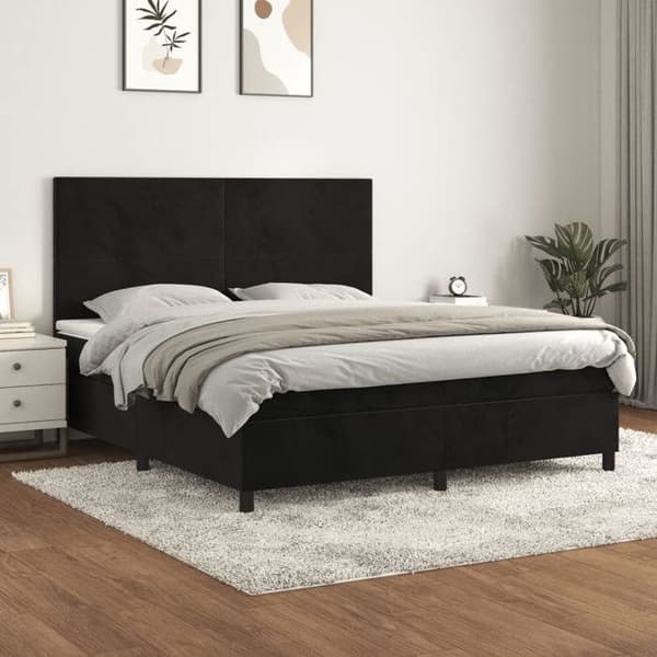 Maison Exclusive - Seng med lameller og madras Sort 160x200 cm Velour