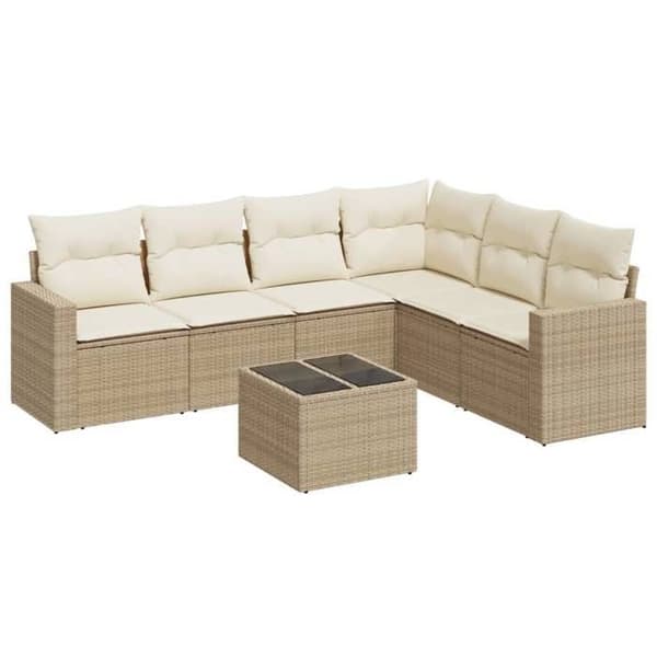 Maison Exclusive - Trädgårdsmöbler med kuddar 7 delar beige flätad resin