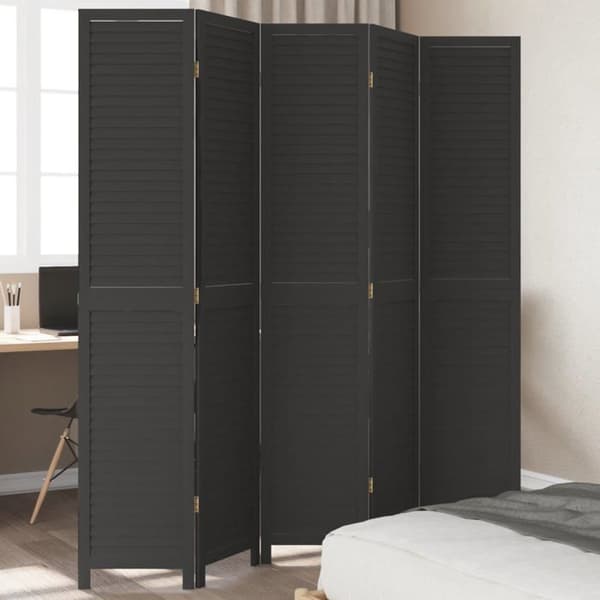 Adskillelse - EKSKLUSIV HUS - 5 paneler - Massivt paulownia træ - Sort - Foldbar Svart