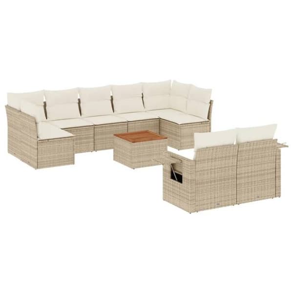 Maison Exclusive - Trädgårdsmöbler med kuddar 10 delar beige flätad resin