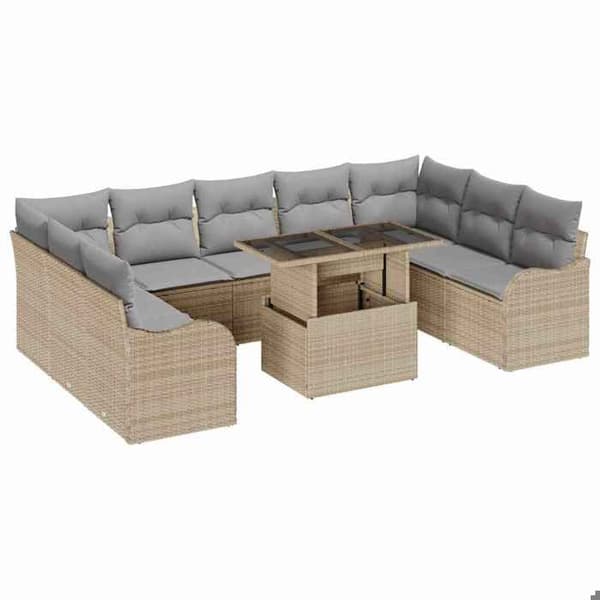Trädgårdsmöbler - EXKLUSIVT HEM - Modulär - 10 delar - Hållbar poly-rattan - Justerbart höjd bord beige