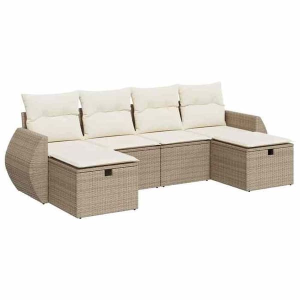 Maison Exclusive - Trädgårdsmöbler med kuddar 6 delar beige flätad resin