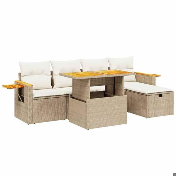 Maison Exclusive - Trädgårdsmöbler med kuddar 6 delar beige flätad resin