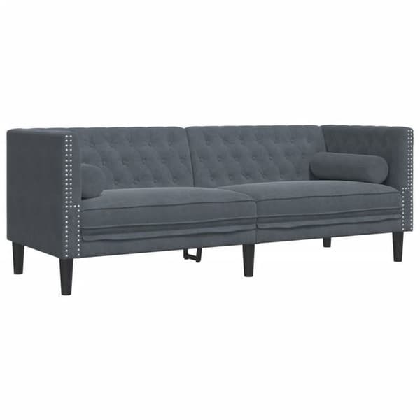 Maison Exclusive - Chesterfield-soffgrupp med 2 st mörkgrå kuddar
