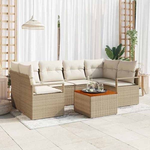 Maison Exclusive - 7 osan beige ja kerma polyrottinkinen puutarhakalustesetti